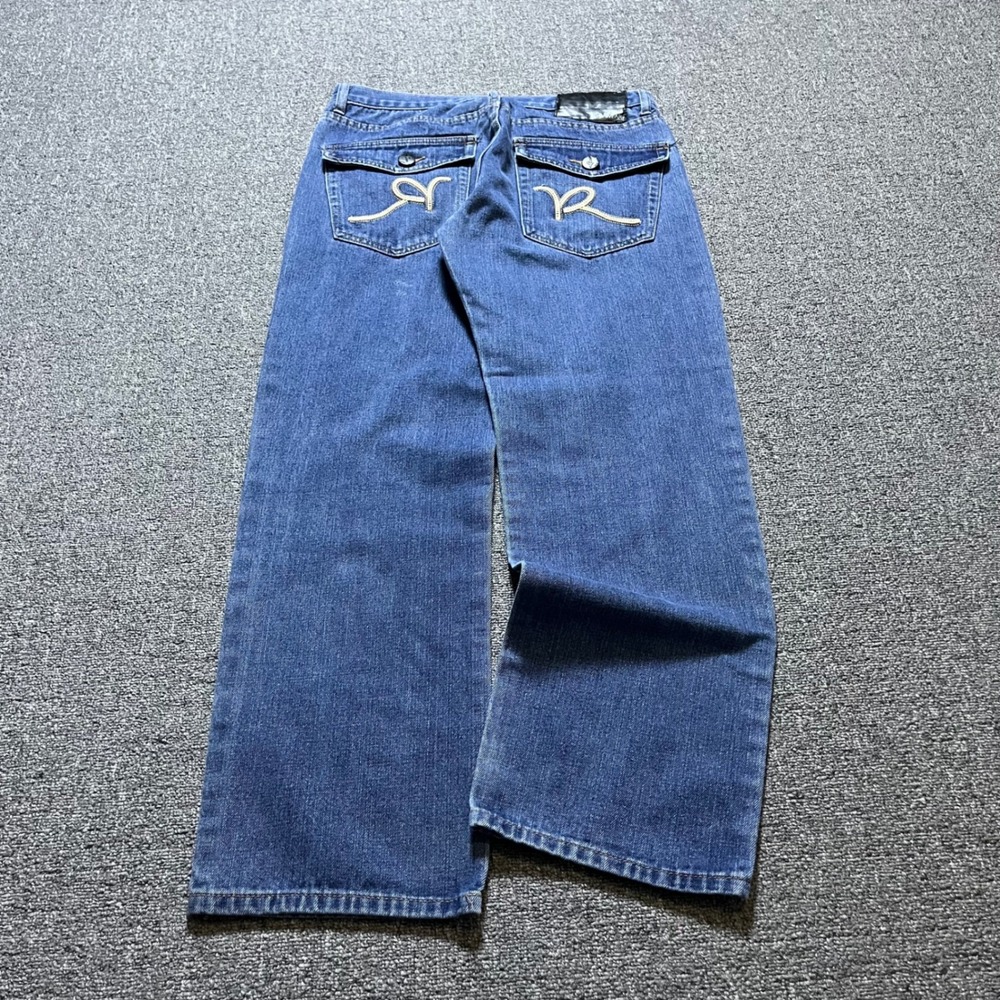 Vintage Rocawear Baggy Jeans 32x32 Blue Denim Embroidered Y2K Streetwear Loose